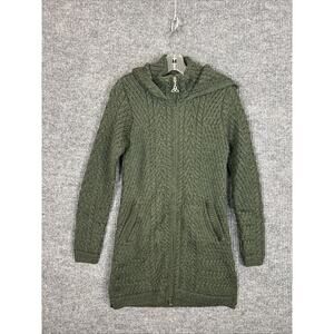 Aran Crafts Womens Full Zip Merino Wool Sweater Size Small Green Hooded Ireland